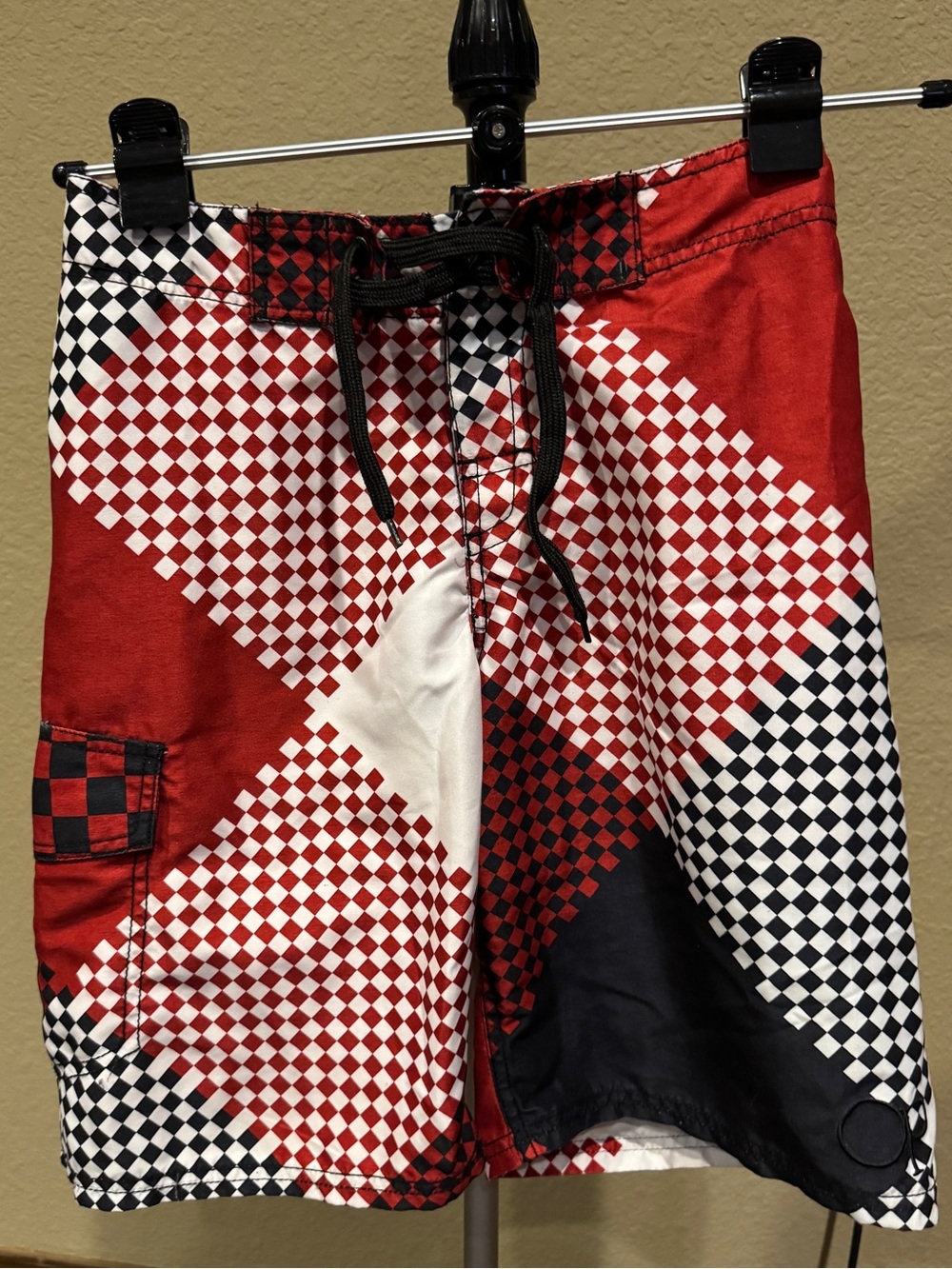 OP Mens Red Black White Checkerboard Swim Shorts
